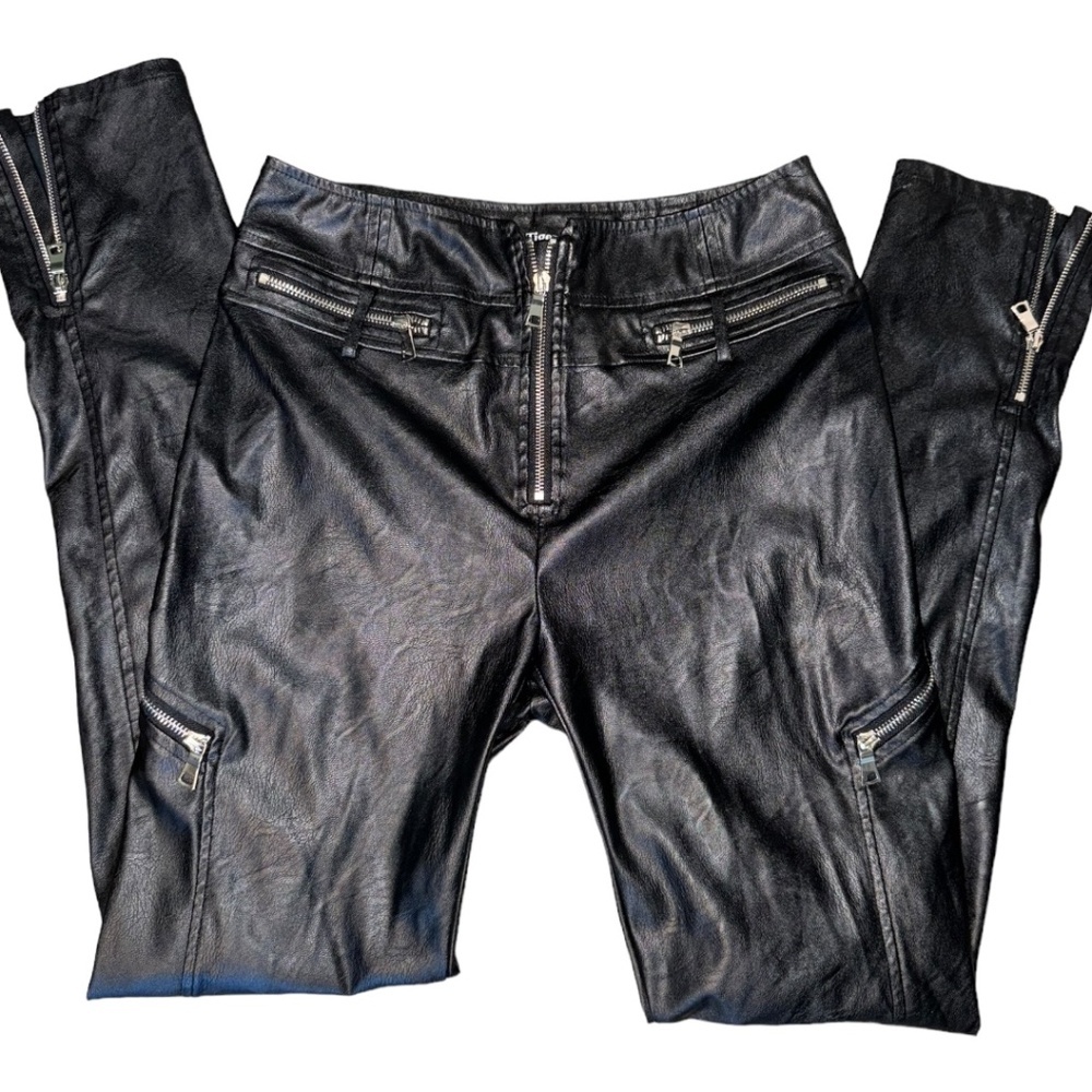 Tiger Mist Gothic Black Faux Leather Lennon High Rise Multi Zippers Pants Size L